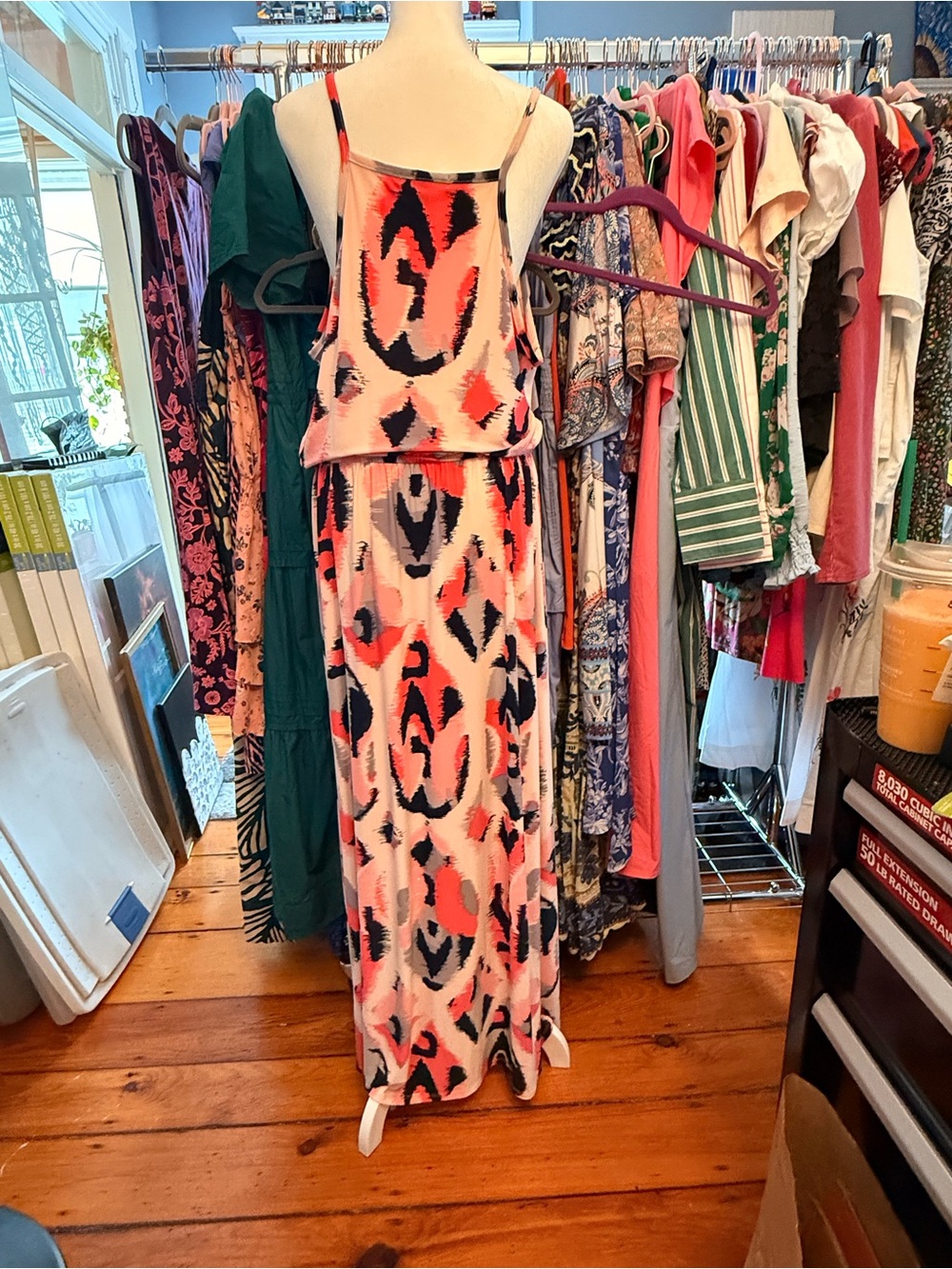 Banana Republic Coral, Navy & Cream Patterned Maxi Dress - Picture 2 of 2